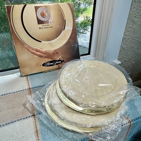 Set of 4 Vintage Royal Silver Brass Charger Plates – 11.5” Decorative Dinner Set - Picture 2 of 16